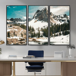 Snowy Mountain Wall Art Canvas Print, Alpine Pine Forest