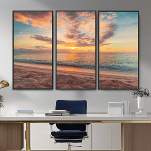 Sunset Beach Wall Art Canvas Print – Soft Coastal