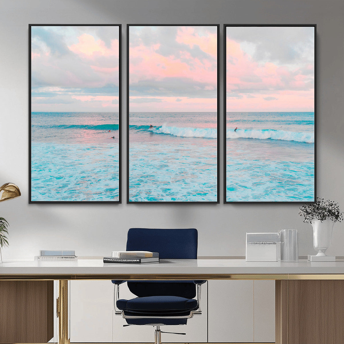 Ocean Wave Wall Art Canvas Print, Pastel Surf Seascape