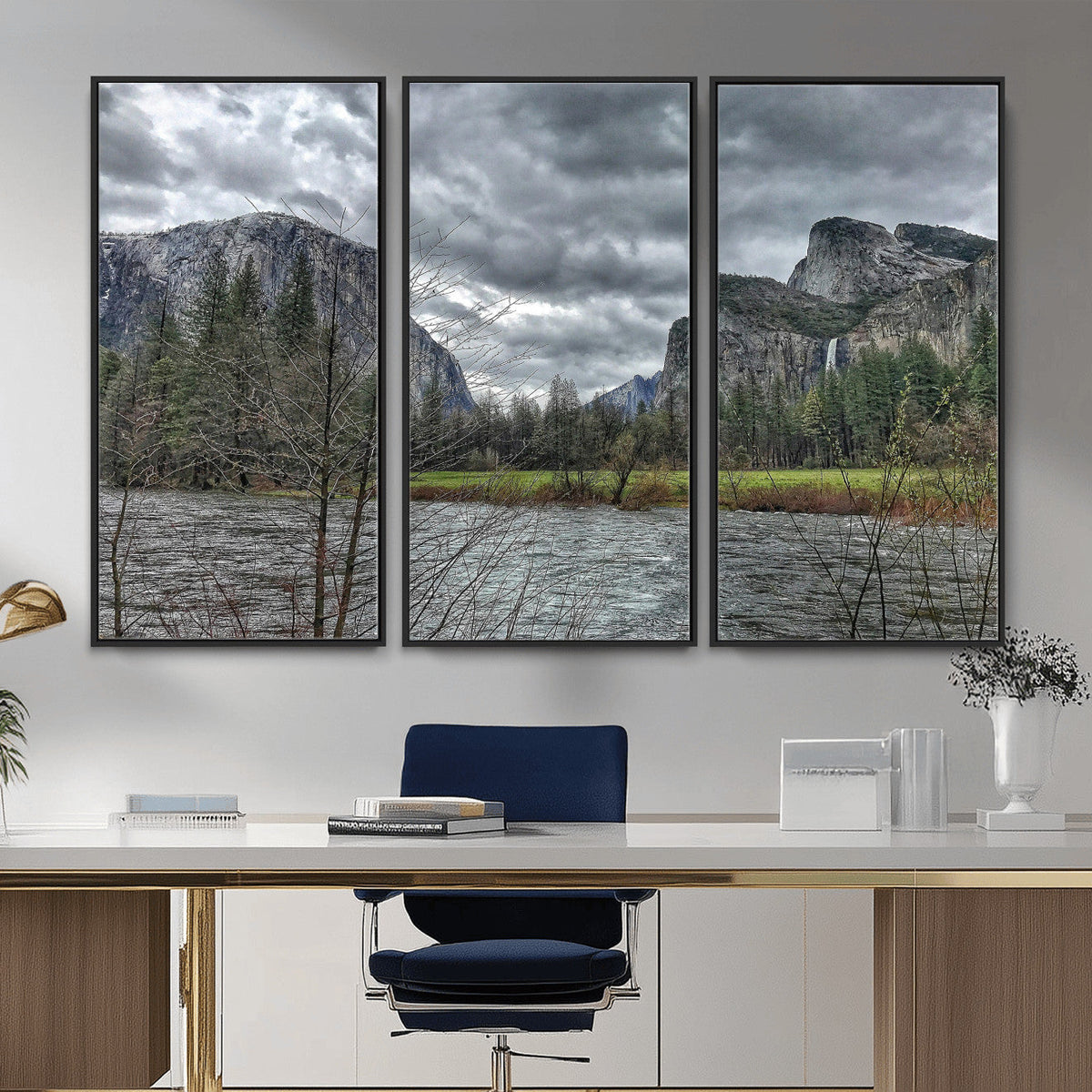 Yosemite Valley River Wall Art Canvas Print, Granite Cliffs