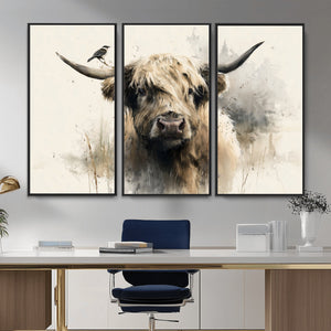 Abstract Highland Cow Wall Art Canvas Print, Rustic Farm