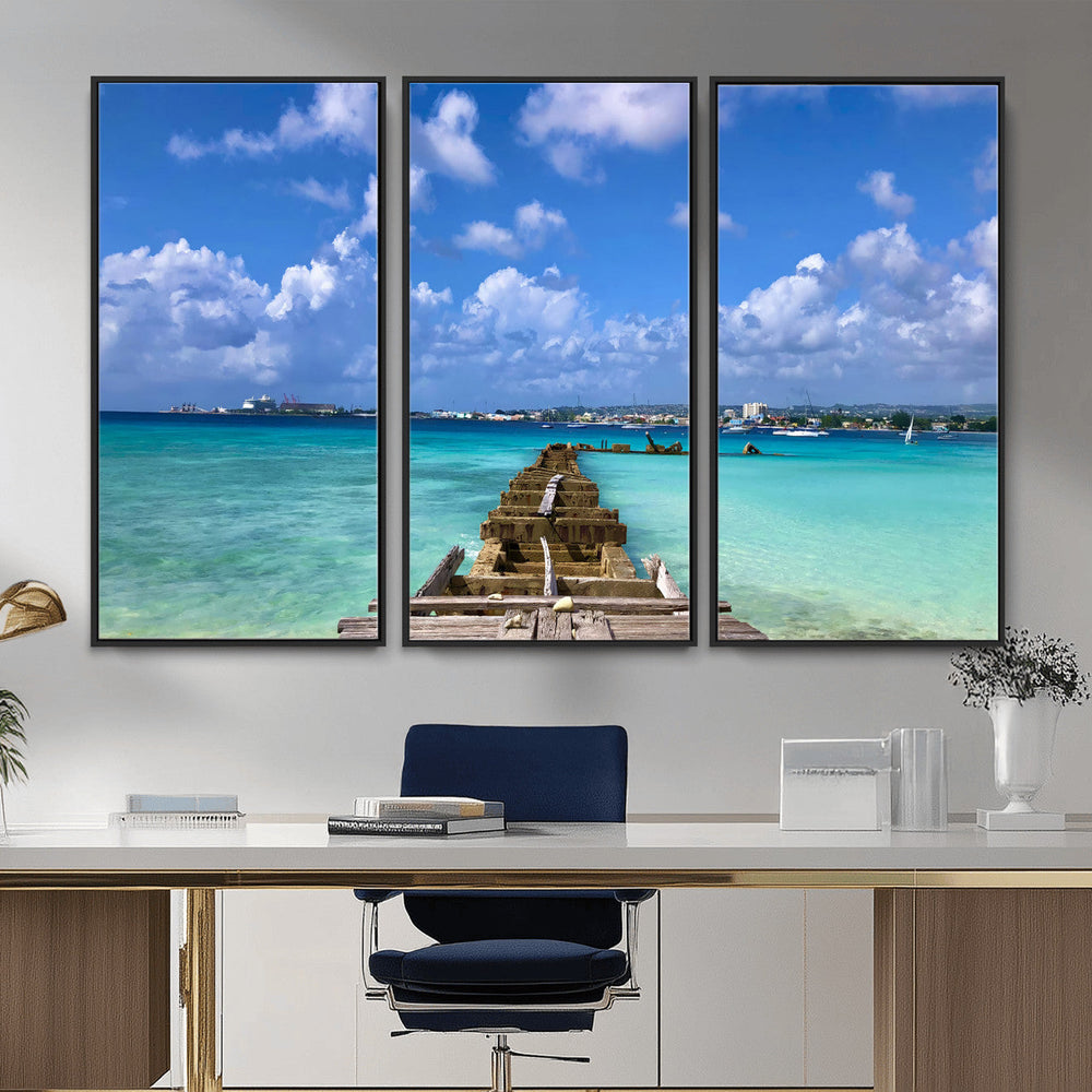Caribbean Ocean Pier Seascape Wall Art Canvas Print,