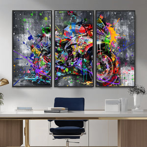 Graffiti Motorcycle Wall Art Canvas Print, Urban Street Art