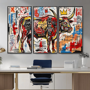 Texas Bull Wall Art Canvas Print, Abstract Graffiti Bull