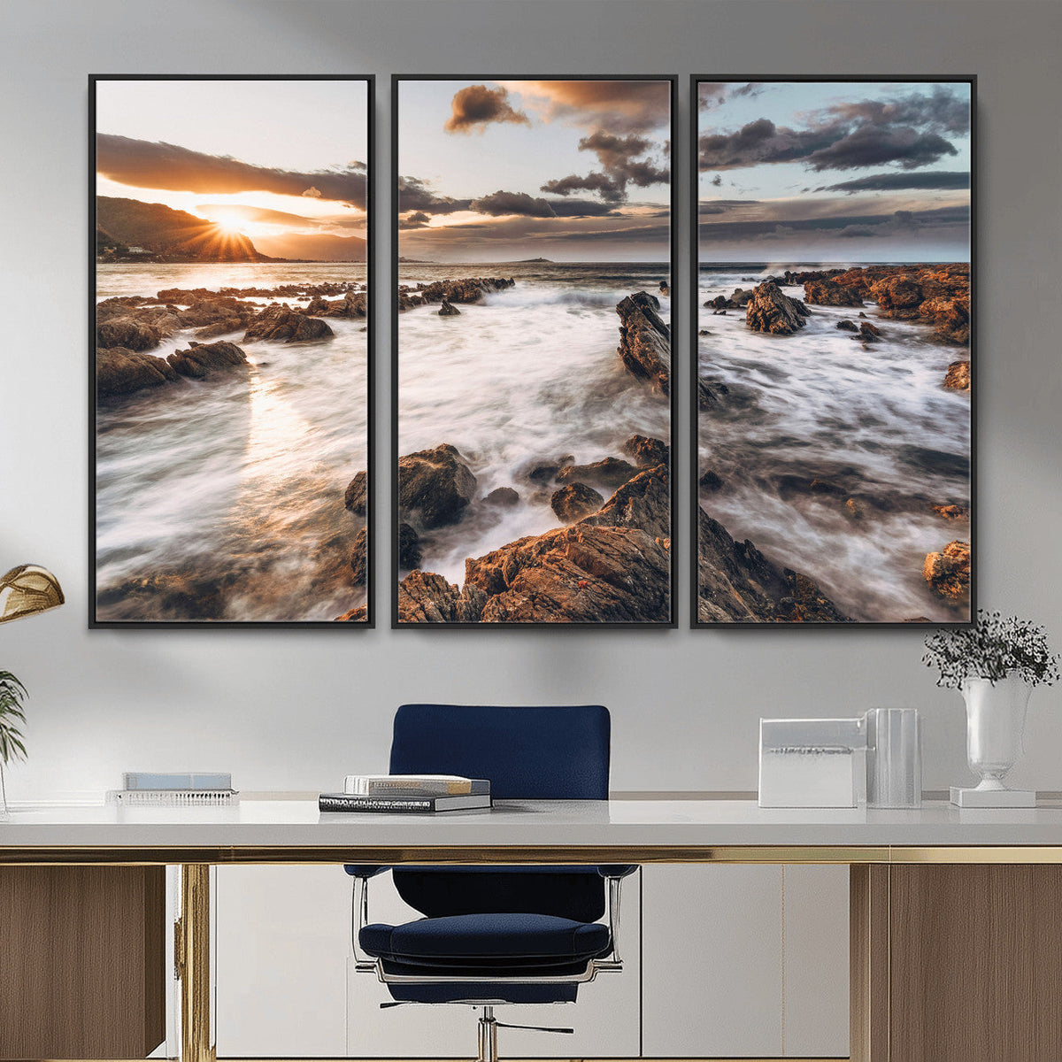 Rocky Coast Ocean Sunset Wall Art Canvas Print, Dramatic