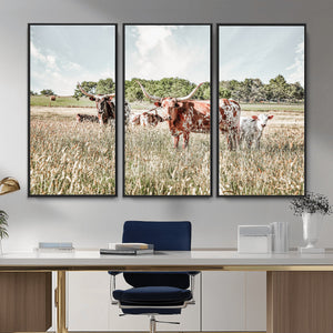 Texas Longhorn Cattle Wall Art Canvas Print, Rustic Ranch