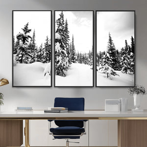 Black and White Snowy Pine Forest Wall Art Canvas Print,