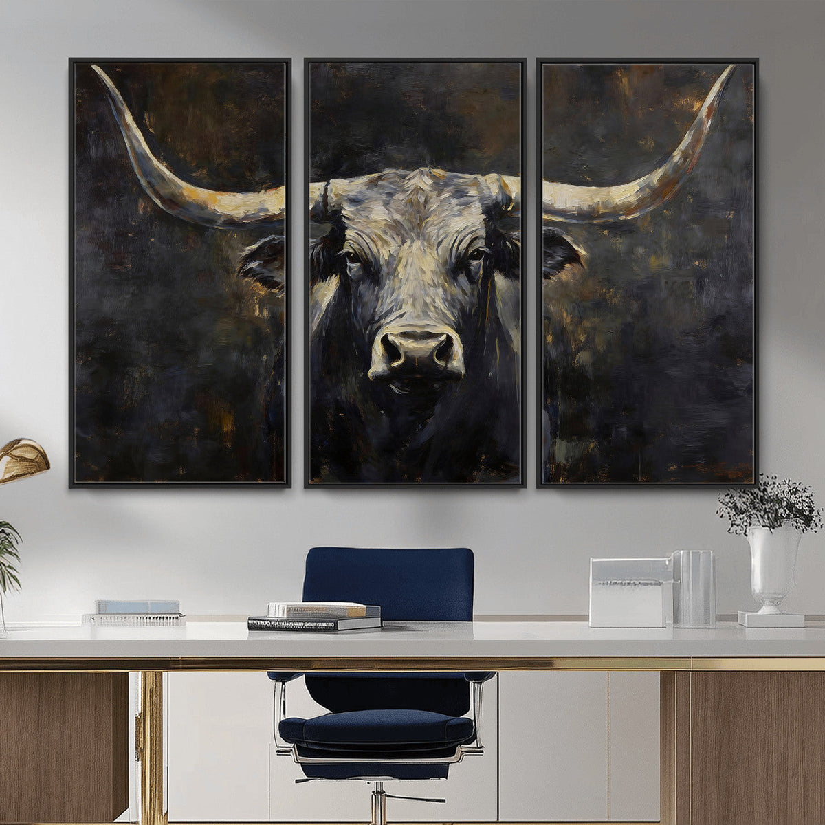 Rustic Longhorn Bull Wall Art Canvas Print – Vintage Western