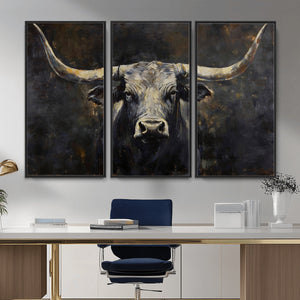 Rustic Longhorn Bull Wall Art Canvas Print – Vintage Western
