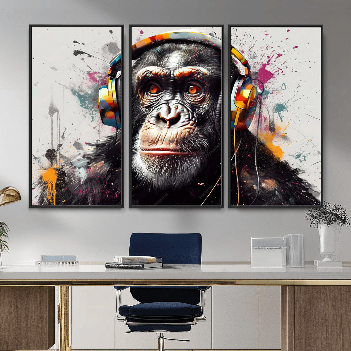 Dj Monkey Wall Art Canvas Print – Colorful Pop Art Banksy