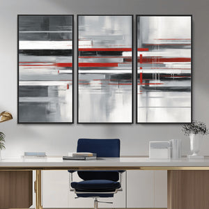 Gray Red Abstract Wall Art Canvas Print, Modern Abstract
