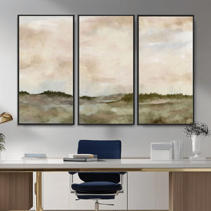 Muted Watercolor Hill Landscape Print — Beige Taupe Cloudy