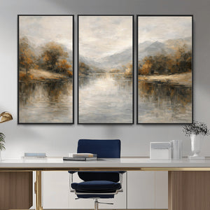 Neutral Abstract River Landscape Wall Art Canvas Print