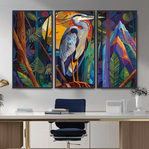 Colorful Heron Wall Art Canvas Print Tropical Bird Abstract