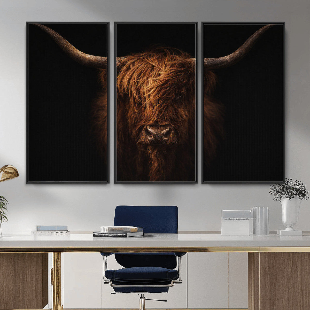 Highland Cow Wall Art Canvas Print – Moody Dark Rustic