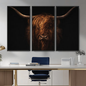 Highland Cow Wall Art Canvas Print – Moody Dark Rustic