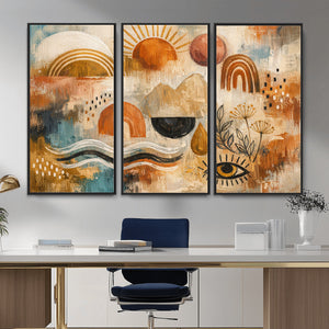 Geometric Boho Abstract Wall Art Canvas Print, Orange Blue