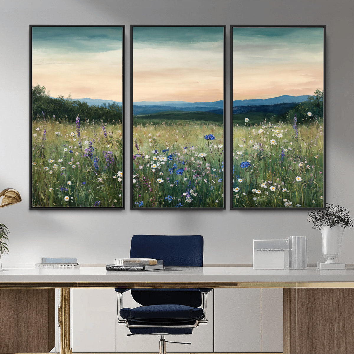 Wildflower Meadow Oil Painting Canvas — Daisy Lavender