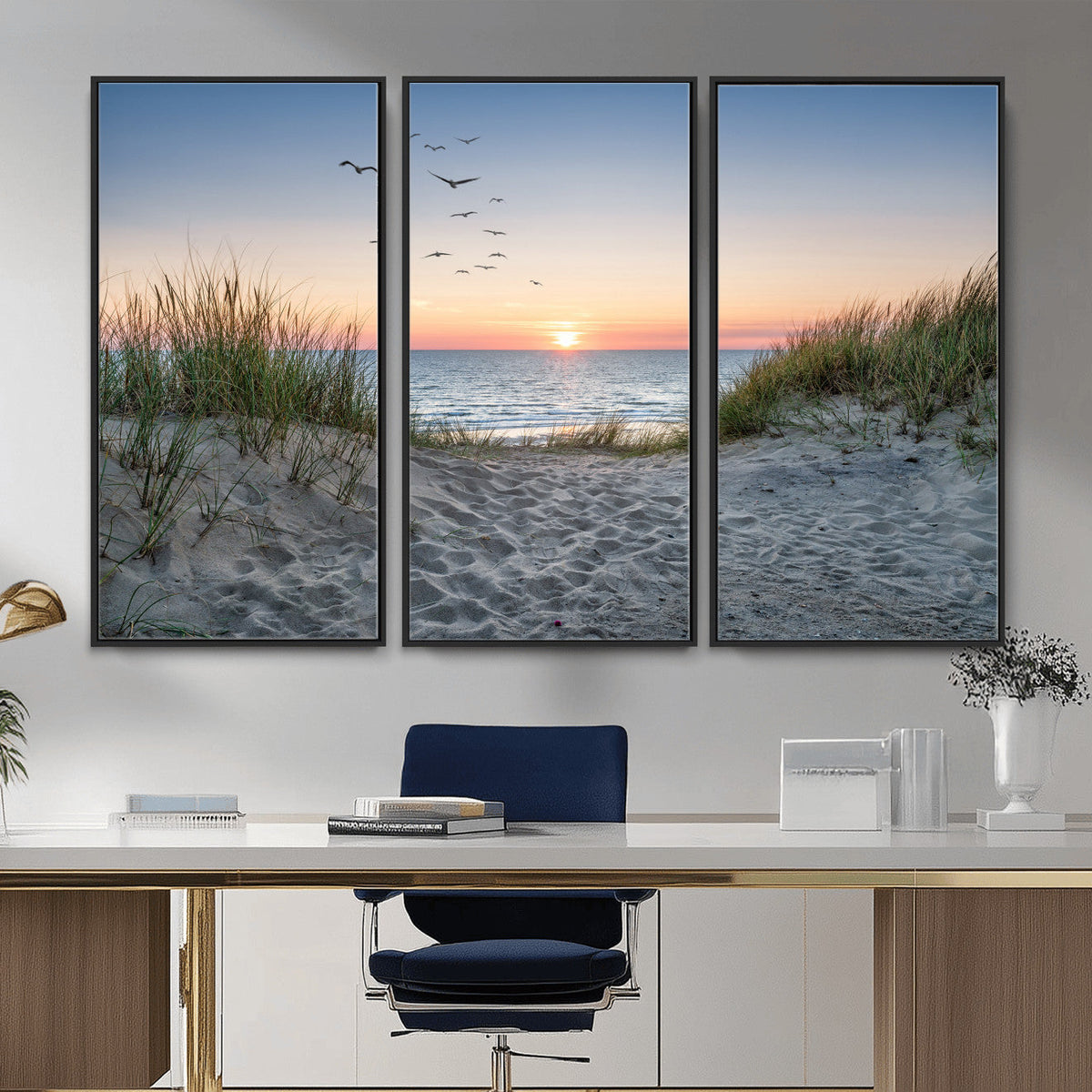 Sandy Dune Path Sunset Canvas Wall Art — Seagulls Beach