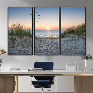 Sandy Dune Path Sunset Canvas Wall Art — Seagulls Beach