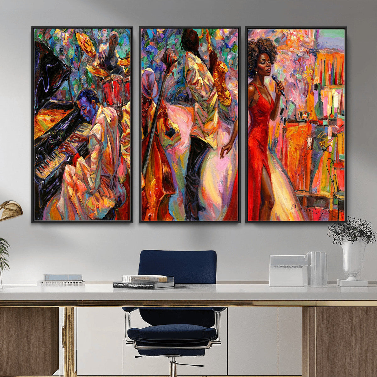 African American Jazz Singer Canvas Art — Red Dress Black