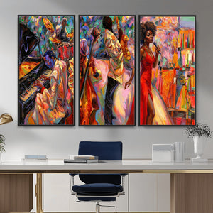 African American Jazz Singer Canvas Art — Red Dress Black