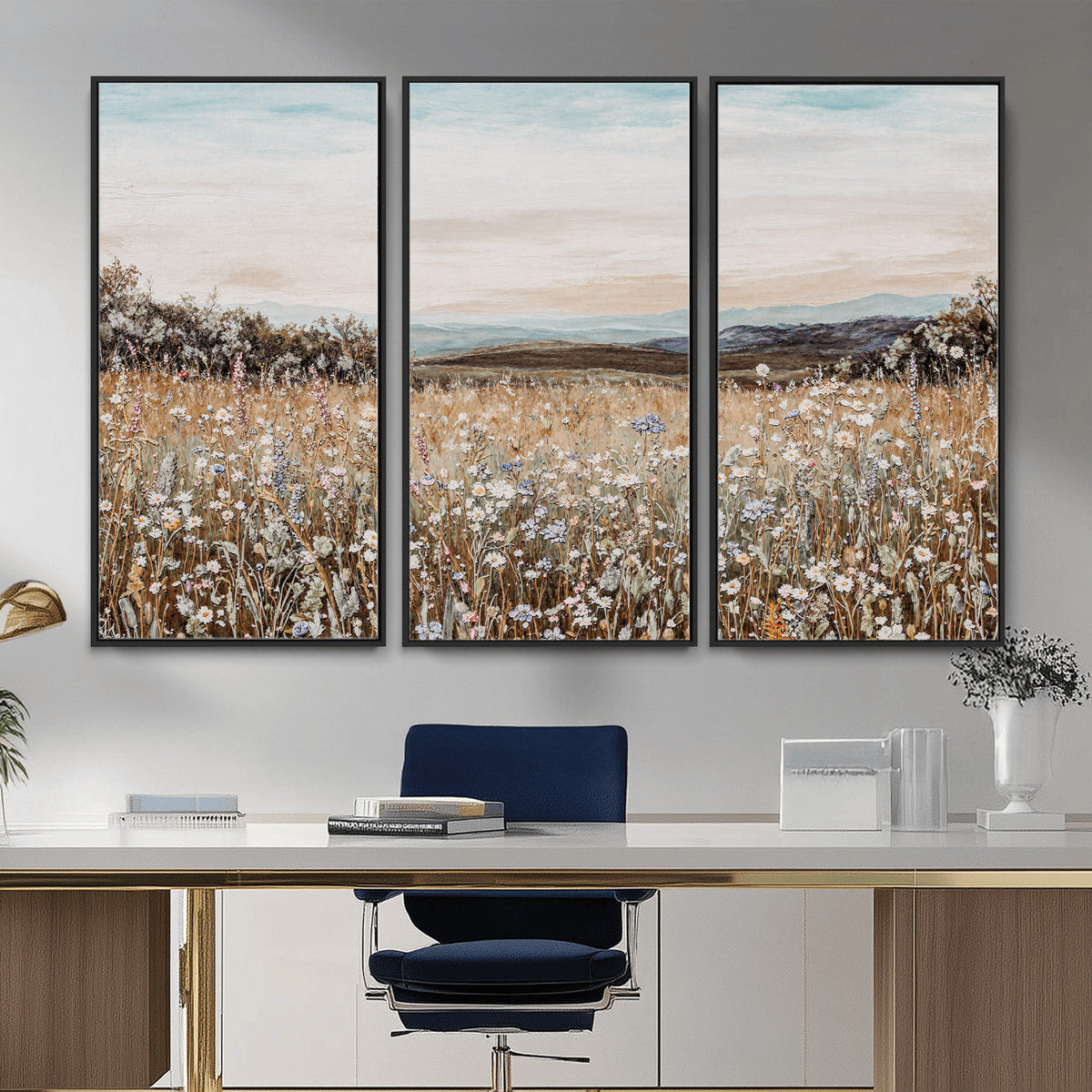 Neutral Wildflower Field Canvas Wall Art — Beige Earth Tone