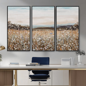 Neutral Wildflower Field Canvas Wall Art — Beige Earth Tone