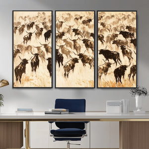 Texas Longhorn Sepia Canvas Wall Art, Western Cattle