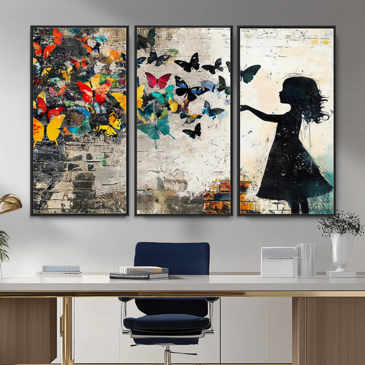 Banksy Butterfly Girl Wall Art Canvas Print, Framed Street