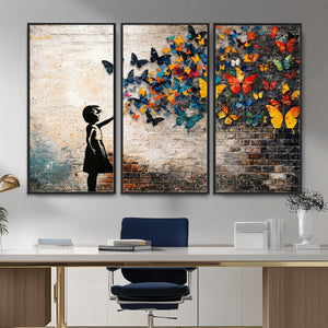 Banksy Graffiti Butterfly Girl Wall Art Canvas Print, Framed