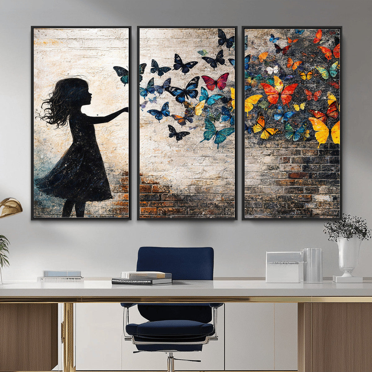 Banksy Butterfly Girl Wall Art Canvas Print, Framed Street