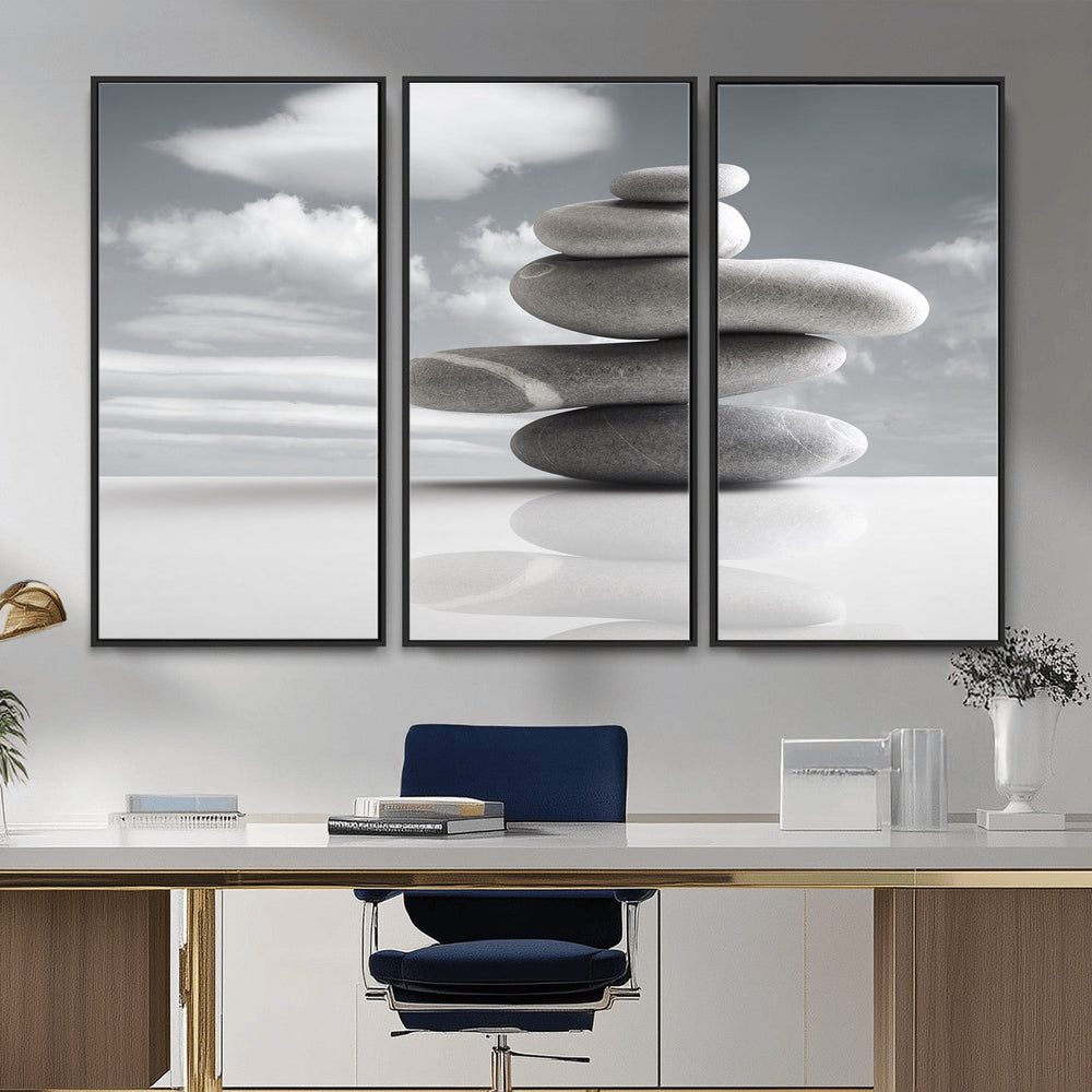 Zen Stone Wall Art Canvas Print, Balanced Rock Stack Framed