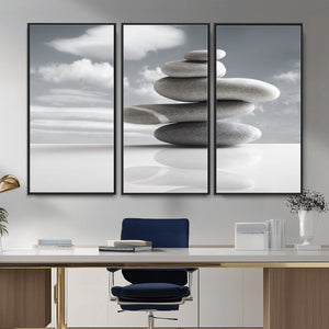 Zen Stone Wall Art Canvas Print, Balanced Rock Stack Framed