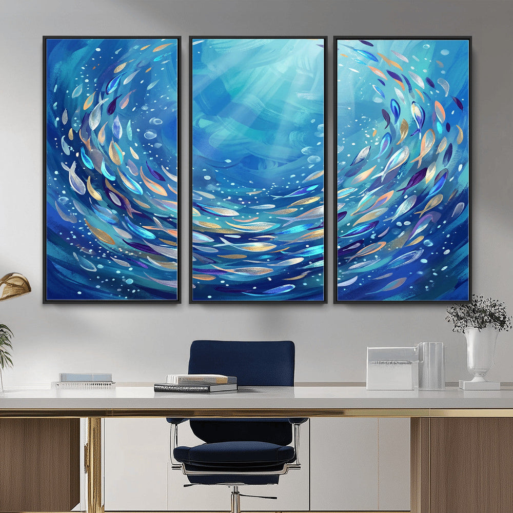 School of Fish Canvas Print | Blue Ocean Underwater Wall Art