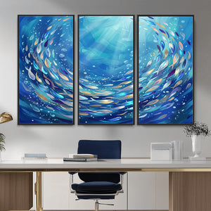 School of Fish Canvas Print | Blue Ocean Underwater Wall Art