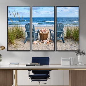 Large Beach Canvas Wall Art Coastal Adirondack Chairs Ocean