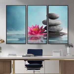Zen Canvas Wall Art Lotus Flower Stacked Stones Teal Spa