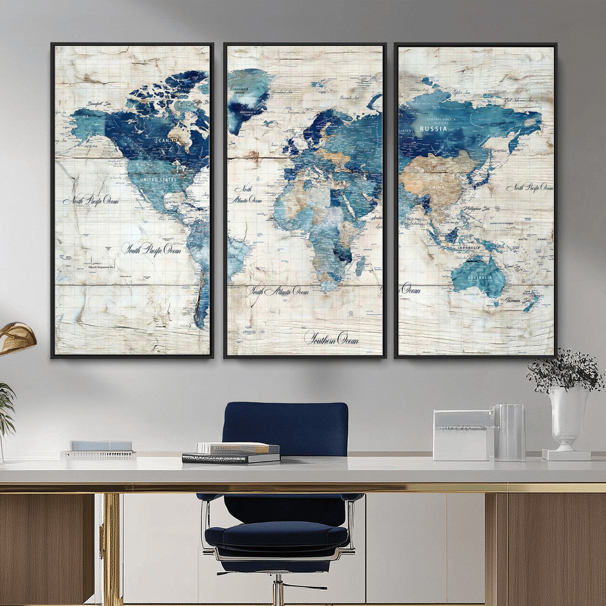 Watercolor World Map Canvas Wall Art Print – Abstract