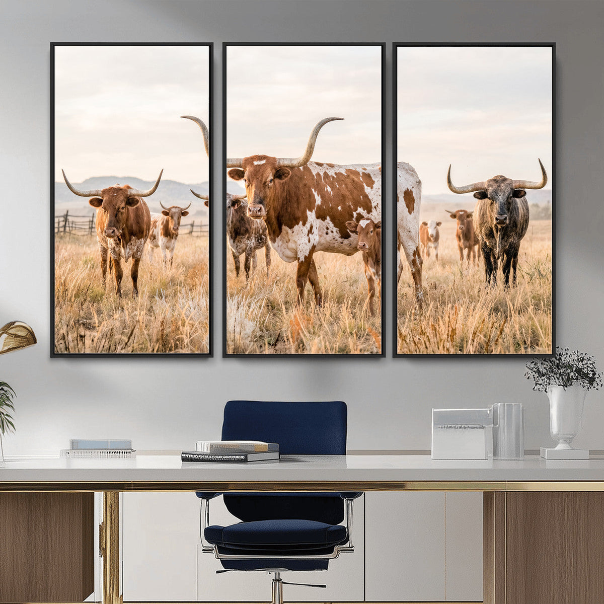 Texas Longhorn Canvas Wall Art, Rustic Farm Animal Photography Print, Farmhouse Country Decor, Western Ranch Art
