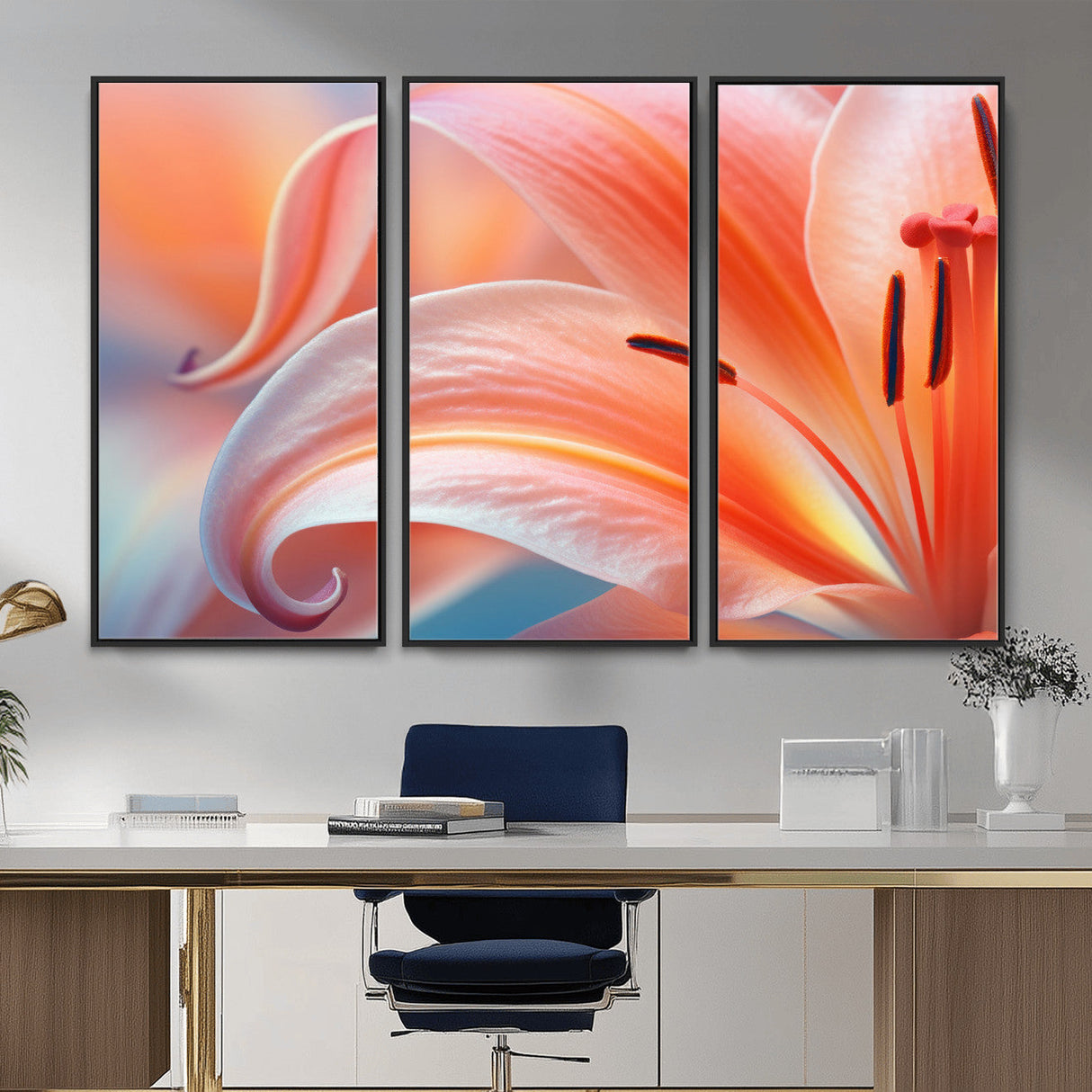 Peach Lily Canvas Wall Art, Coral Pink Flower Macro Photo Print, Botanical Bedroom Decor, Soft Floral Photography, Living Room Wall Art