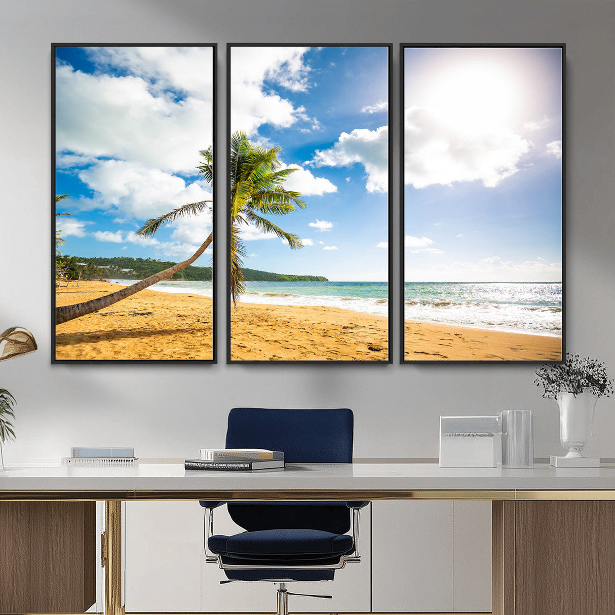 Tropical Beach Canvas Wall Art, Palm Tree Ocean Photo Print, Coastal Living Room Decor, Turquoise Sea Beach House Art, Summer Wall Art