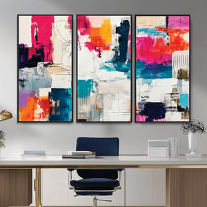 Blue Teal Abstract Canvas Wall Art, Modern Textured Painting Print, Navy Orange White Contemporary Art, Neutral Living Room Decor, Office Art