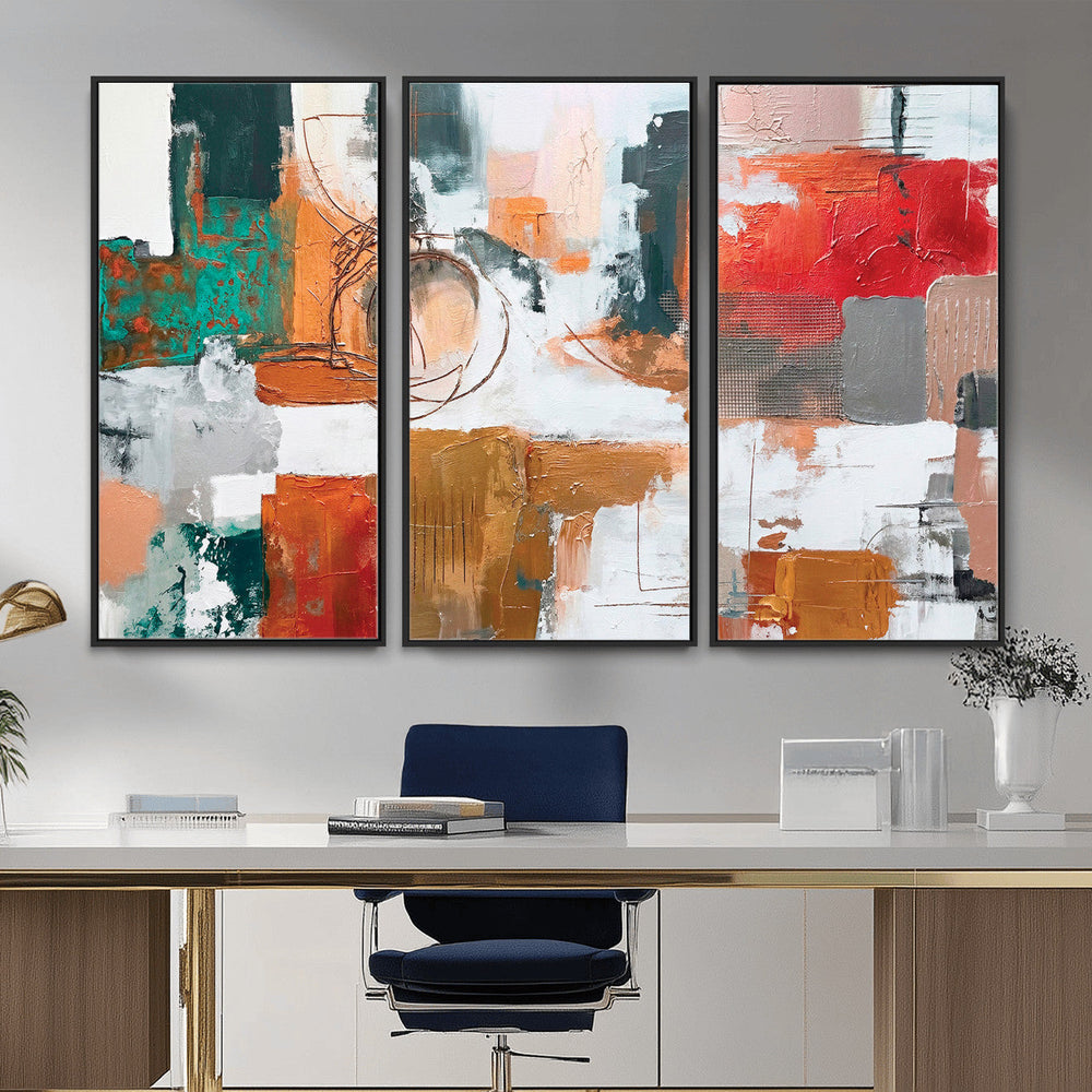 Blue Teal Abstract Canvas Wall Art, Modern Textured Painting Print, Navy Orange White Contemporary Art, Neutral Living Room Decor, Office Art