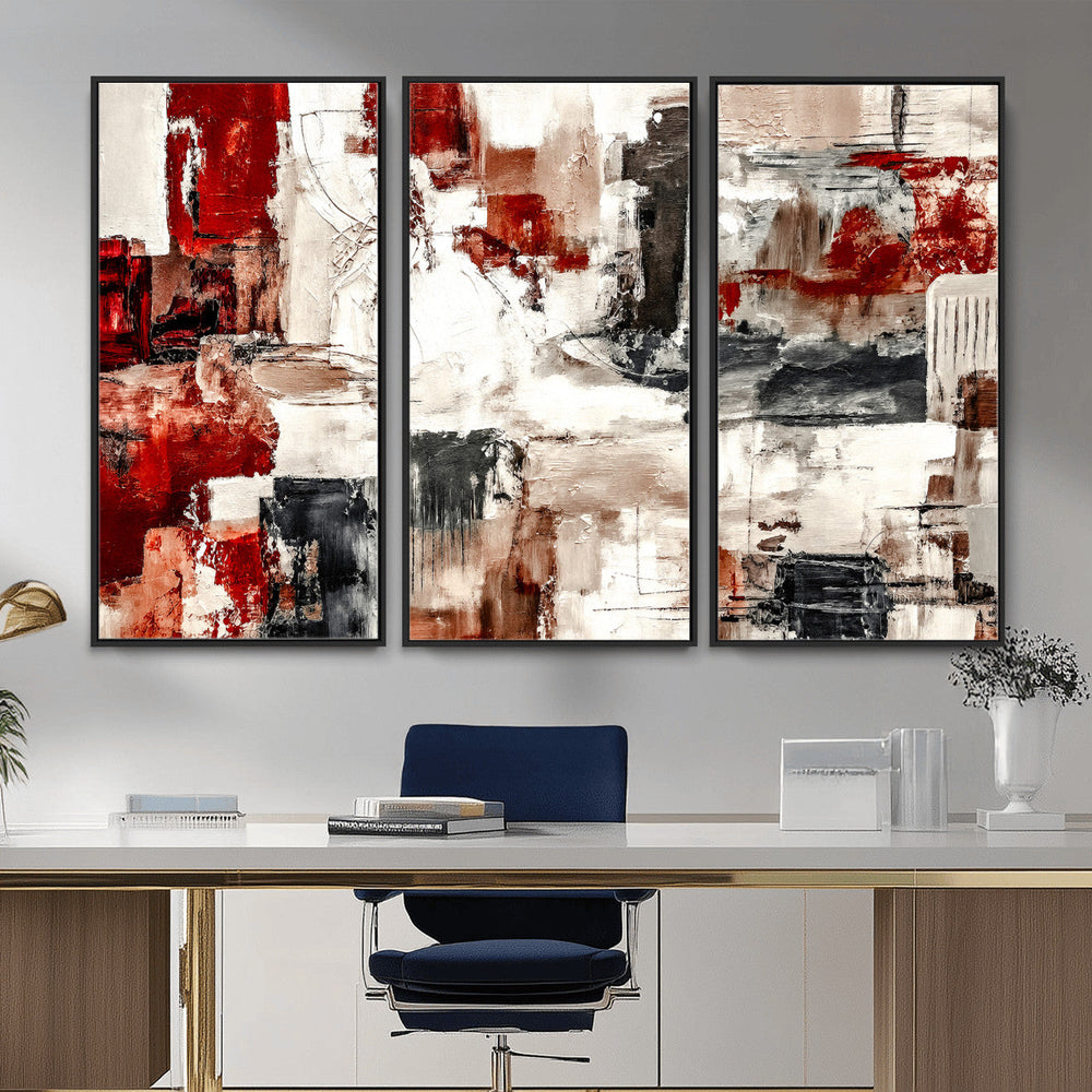 Blue Teal Abstract Canvas Wall Art, Modern Textured Painting Print, Navy Orange White Contemporary Art, Neutral Living Room Decor, Office Art
