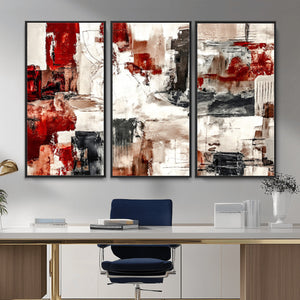 Blue Teal Abstract Canvas Wall Art, Modern Textured Painting Print, Navy Orange White Contemporary Art, Neutral Living Room Decor, Office Art