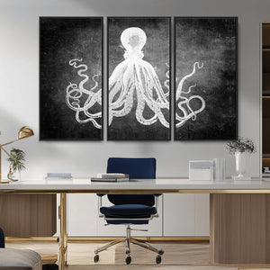 Black White Octopus Wall Art Canvas Print