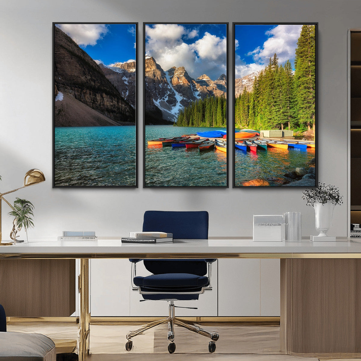 Moraine Lake 3-Panel Wall Art, Majestic Mountain and Lake
