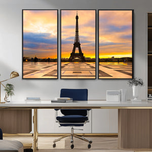 Paris Eiffel Tower Sunset Canvas Wall Art Print - Iconic