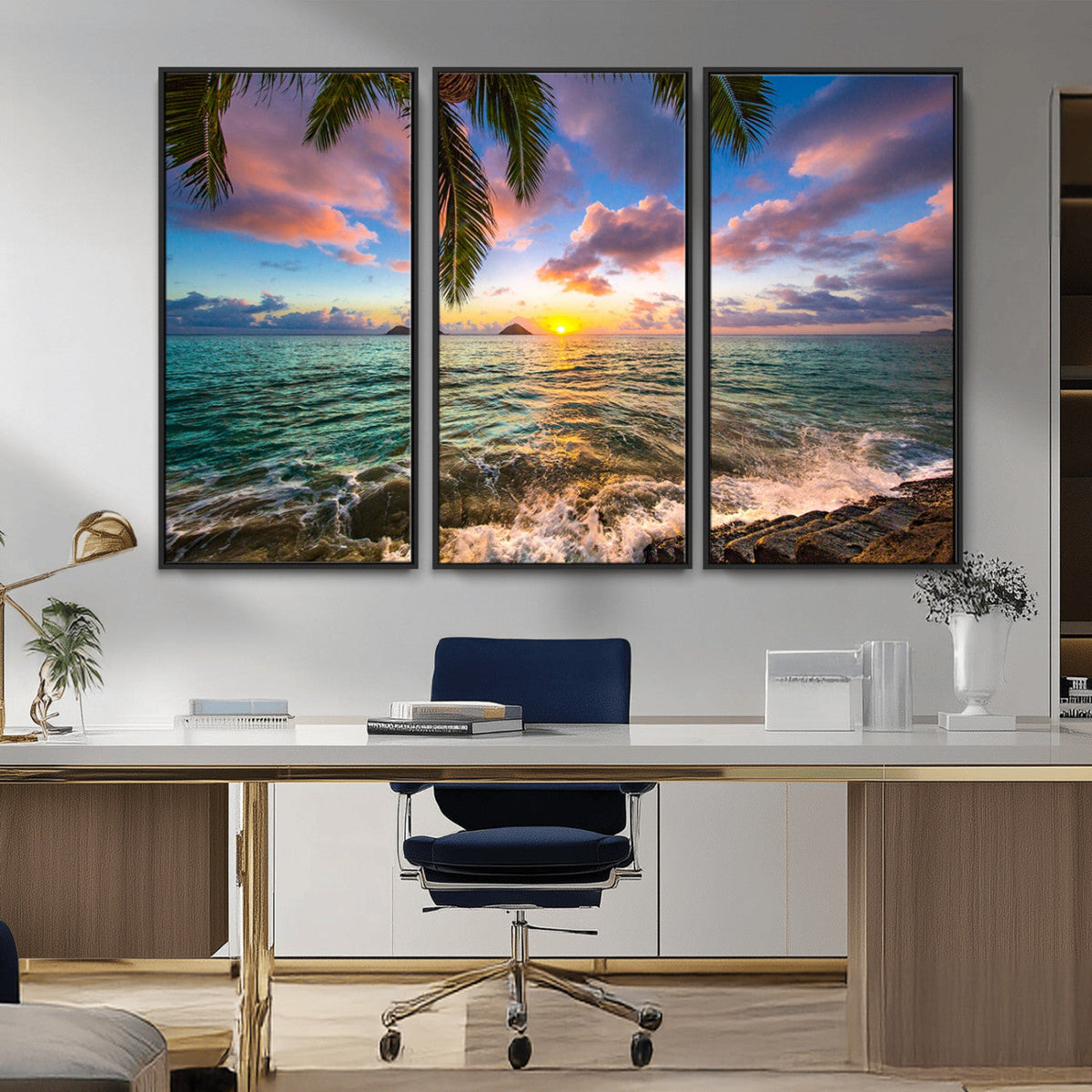 Framed Tropical Sunset Art Canvas Print
